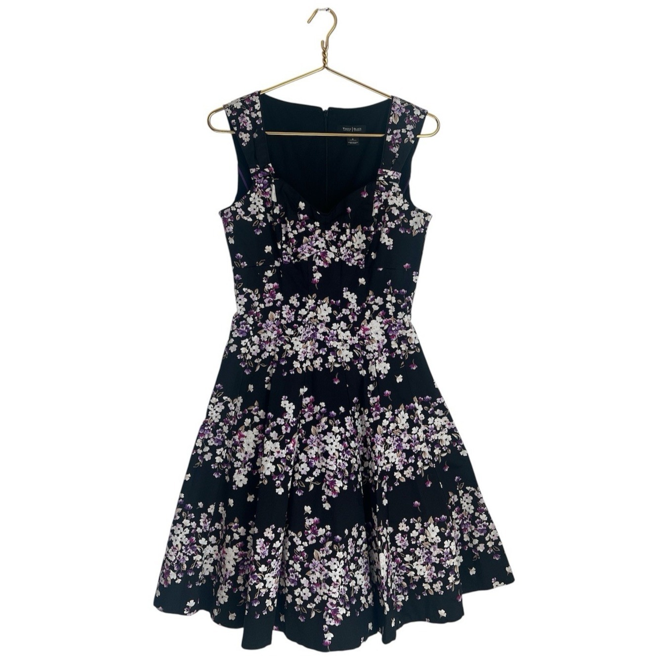 White House Black Market Dress Womens 4 Black Purple Floral Lined Work Cocktail